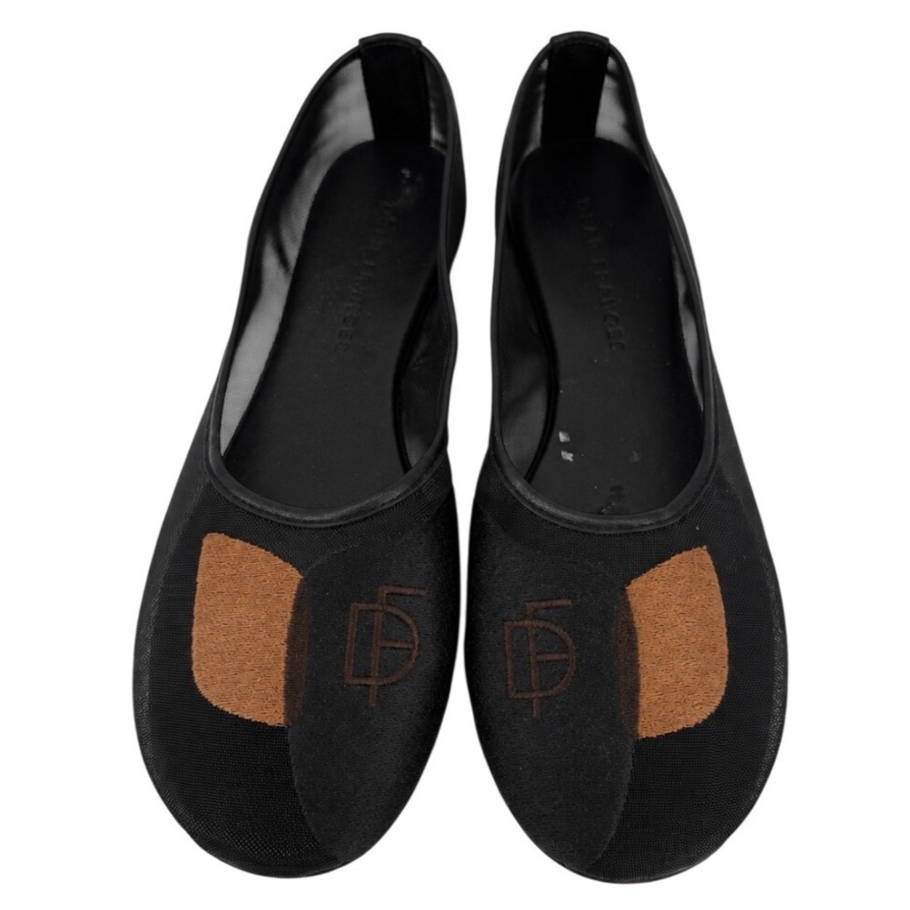 Dear Frances Balla Mesh Flats Black Sheer Embroidered Ballet Shoes Size 37